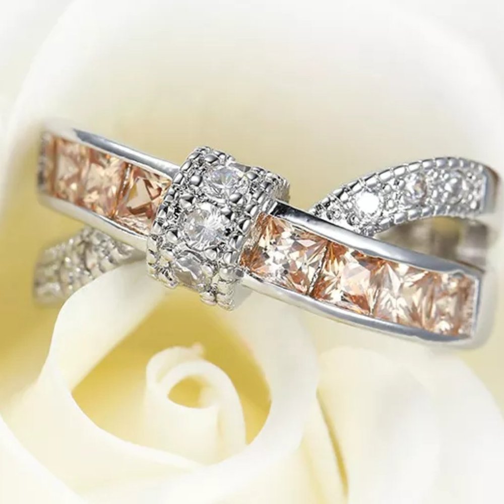 🔥New 💛Champagne Diamond CZ💎 925 Silver Plated Punk Cocktail Ring, GPMB1402